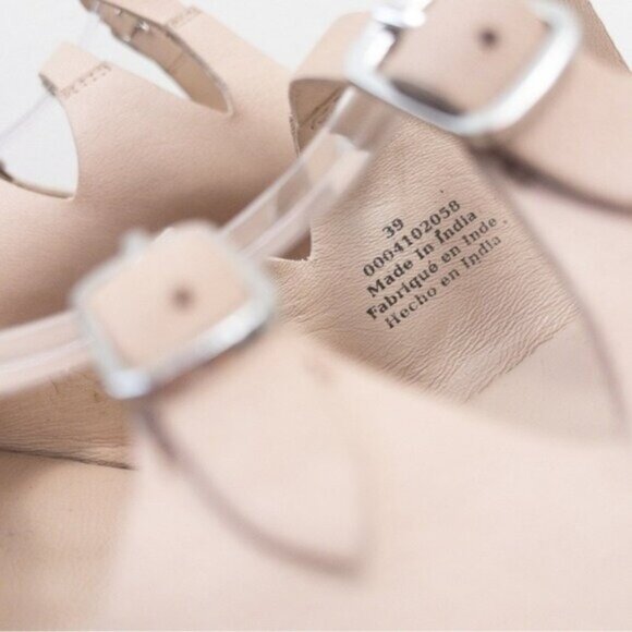 NEW Free People Huffman Buckle Wedge Sandal 39 Pearl Sand Heels Platform Leather - Picture 6 of 11